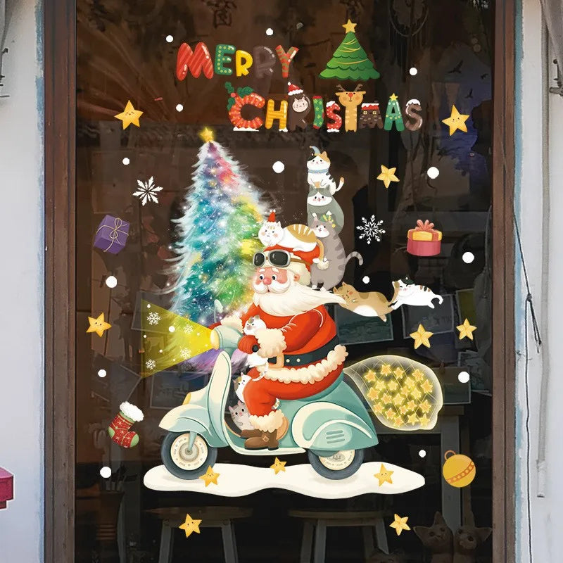 Weihnachts-Fensterdekoration – Festliche Dekoration mit Weihnachtsmann sowie Tieren für eine stimmungsvolle Weihnachten