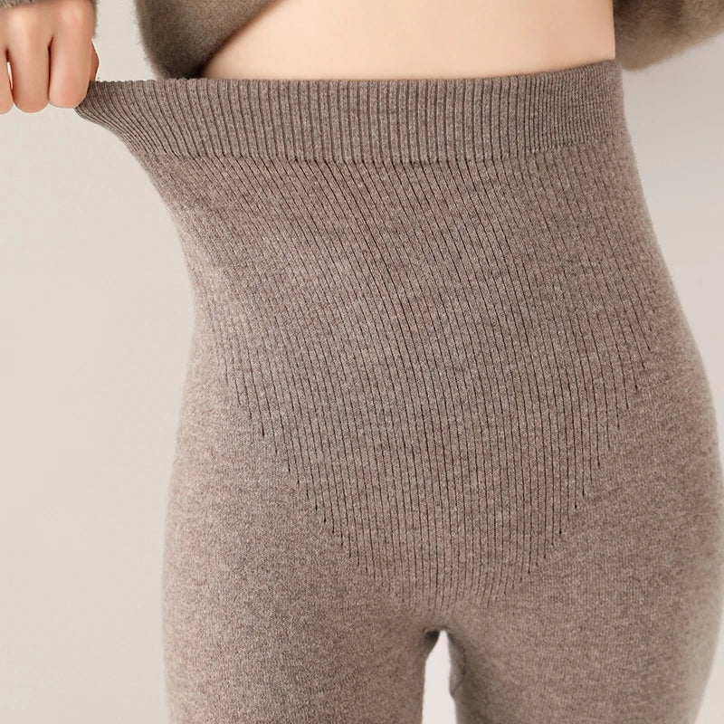 Strick-Kaschmir-Leggings inklusive Hoher Taille – Feinstrick Damenleggings in Neutralen Farbtönen