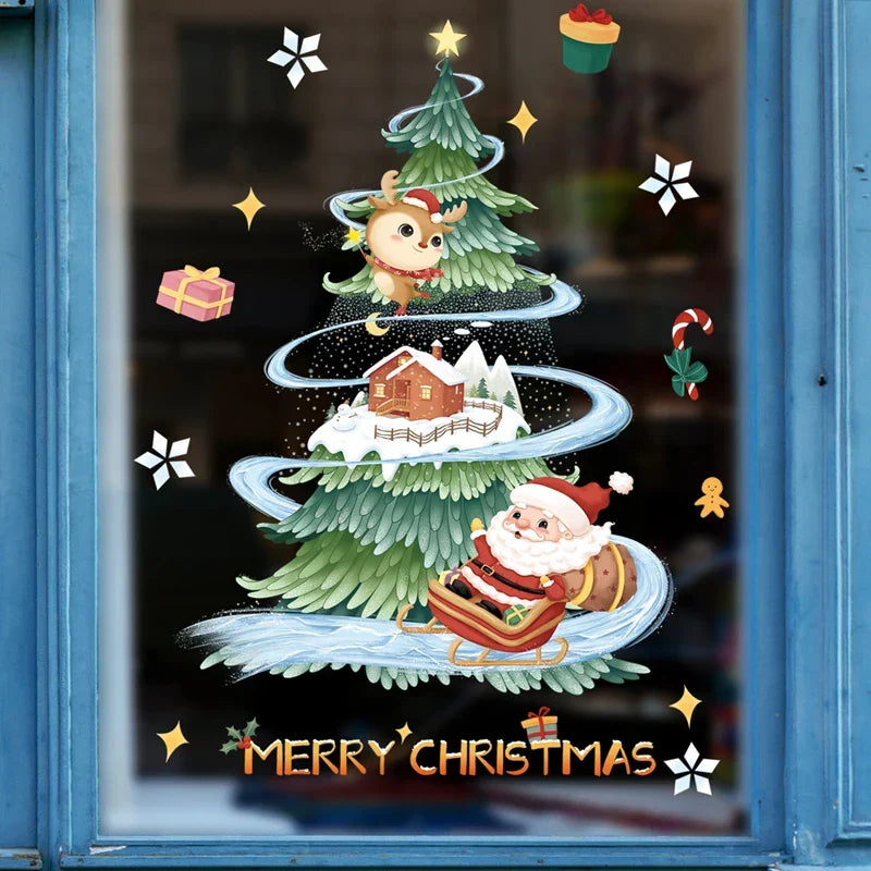 Weihnachts-Fensterdekoration – Festliche Dekoration mit Weihnachtsmann sowie Tieren für eine stimmungsvolle Weihnachten