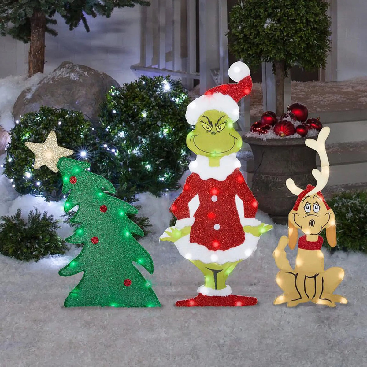 Grinch Weihnachtsdekoration: Fröhliche Gartenbeleuchtung für die Feiertage