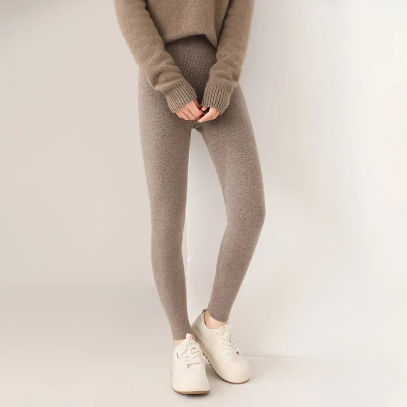 Strick-Kaschmir-Leggings inklusive Hoher Taille – Feinstrick Damenleggings in Neutralen Farbtönen