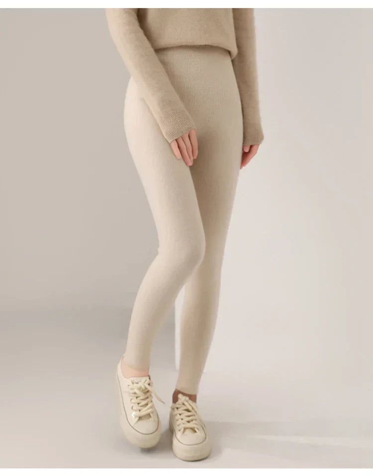 Strick-Kaschmir-Leggings inklusive Hoher Taille – Feinstrick Damenleggings in Neutralen Farbtönen