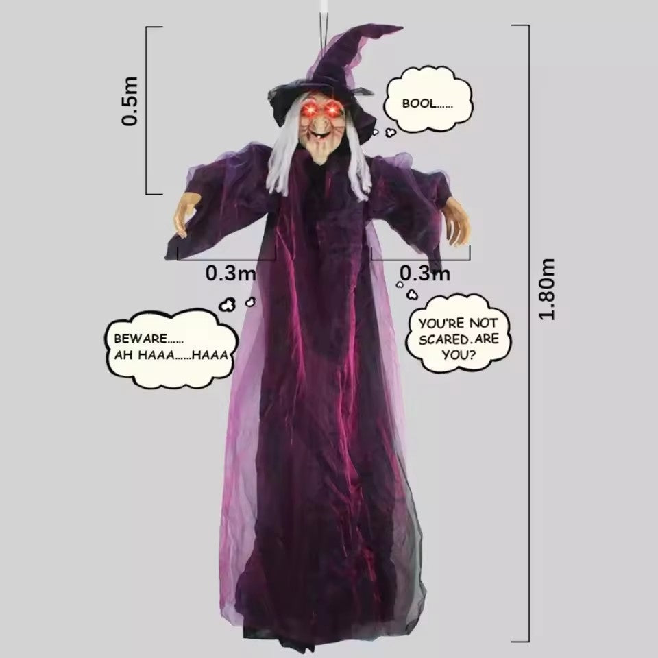 Hängende Hexenpuppe – Gruselige Halloween-Dekoration mit Licht sowie Sound
