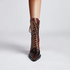 Damen Schnürstiefel inklusive Krokodilprägung – Western Stil mit Spitze
