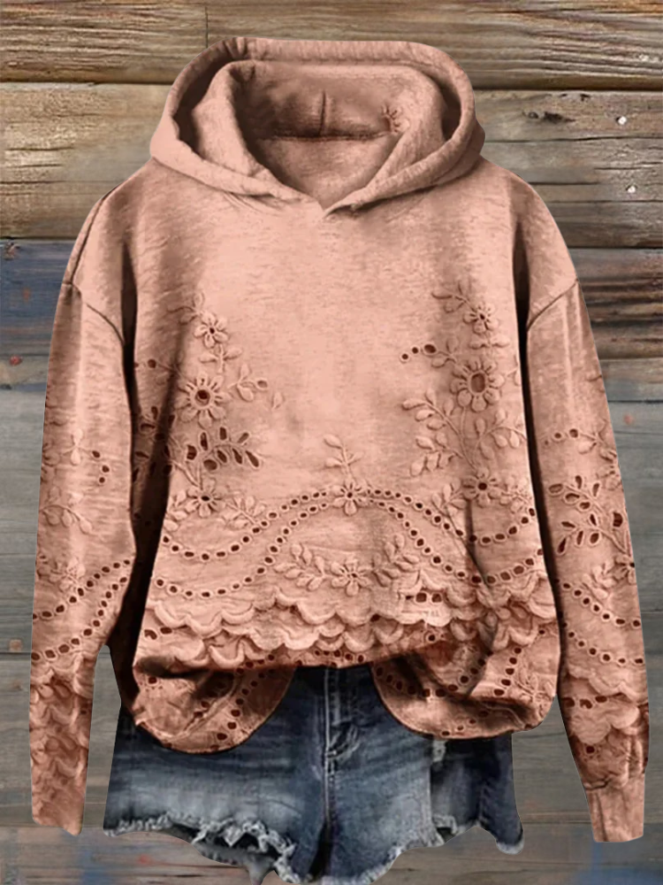 Gemütlicher Kapuzenpullover mit floralem Muster