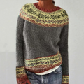 Damen Strickpullover mit Jacquardmuster und Rundhalsausschnitt