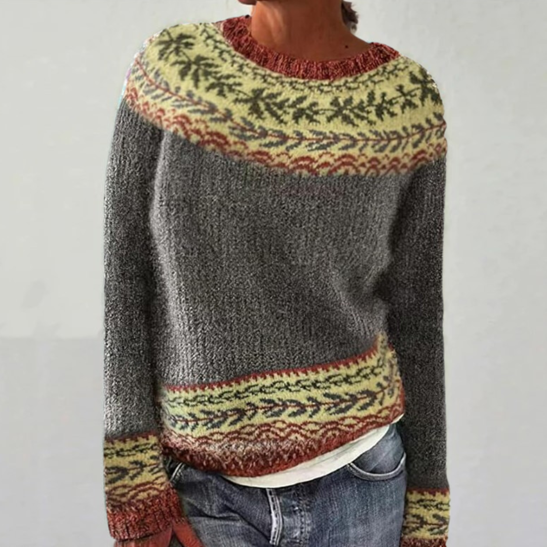Damen Strickpullover mit Jacquardmuster und Rundhalsausschnitt