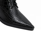 Damen Schnürstiefel inklusive Krokodilprägung – Western Stil mit Spitze