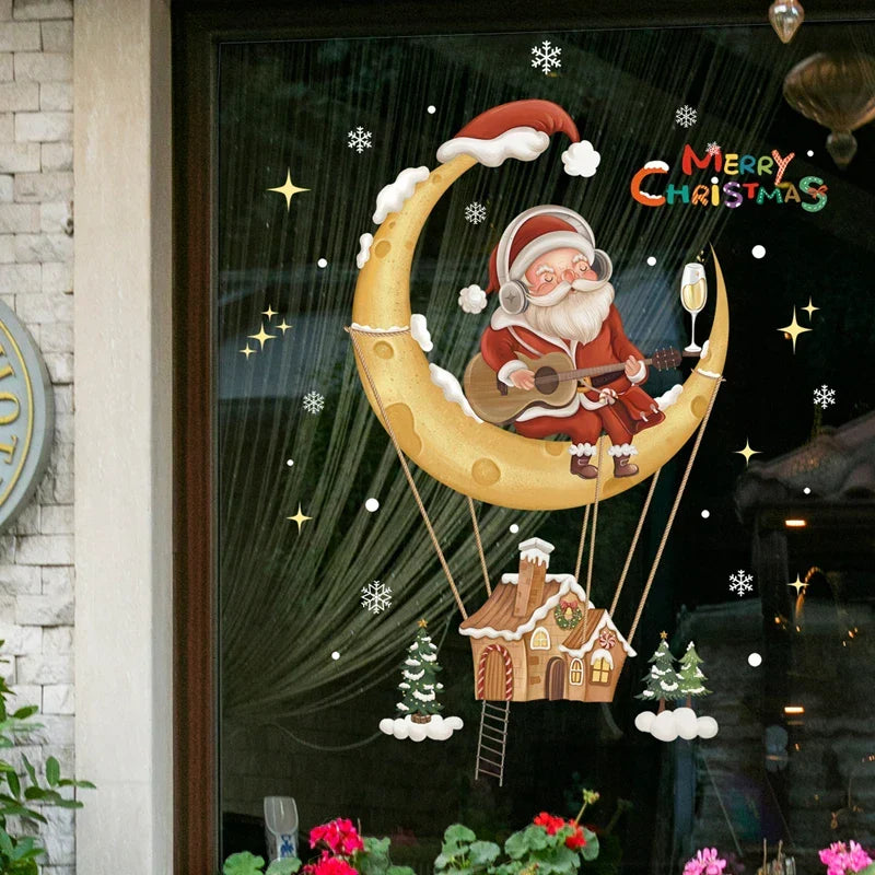 Weihnachts-Fensterdekoration – Festliche Dekoration mit Weihnachtsmann sowie Tieren für eine stimmungsvolle Weihnachten