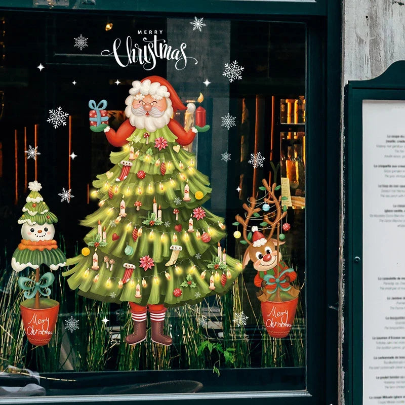 Weihnachts-Fensterdekoration – Festliche Dekoration mit Weihnachtsmann sowie Tieren für eine stimmungsvolle Weihnachten