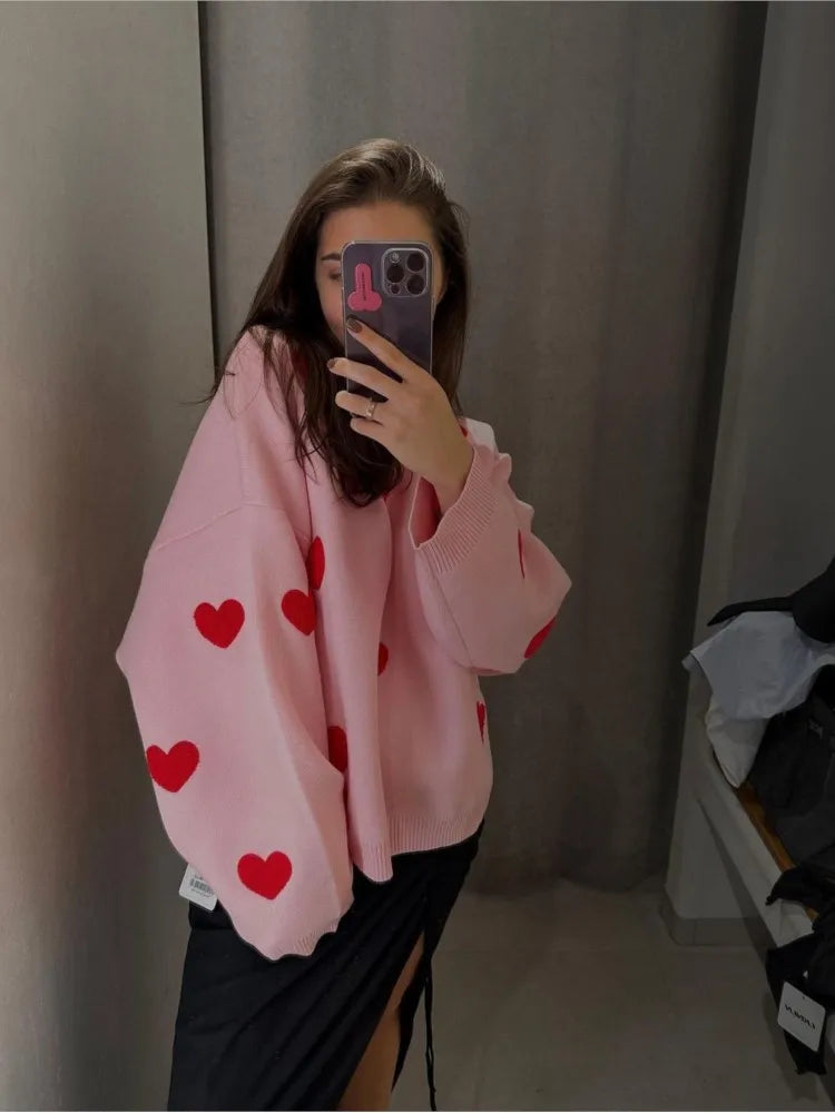 Pullover mit Herzmuster und Rundhalsausschnitt