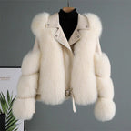 Luxuriöse Lederjacke mit Kunstfellbesatz
