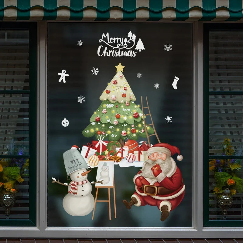 Weihnachts-Fensterdekoration – Festliche Dekoration mit Weihnachtsmann sowie Tieren für eine stimmungsvolle Weihnachten