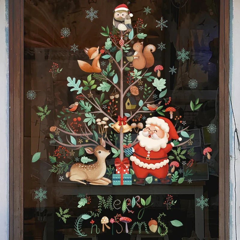 Weihnachts-Fensterdekoration – Festliche Dekoration mit Weihnachtsmann sowie Tieren für eine stimmungsvolle Weihnachten