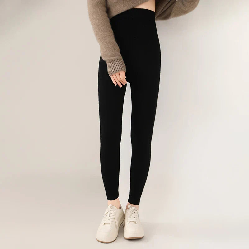 Strick-Kaschmir-Leggings inklusive Hoher Taille – Feinstrick Damenleggings in Neutralen Farbtönen