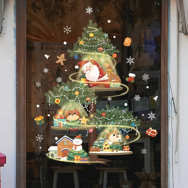 Weihnachts-Fensterdekoration – Festliche Dekoration mit Weihnachtsmann sowie Tieren für eine stimmungsvolle Weihnachten