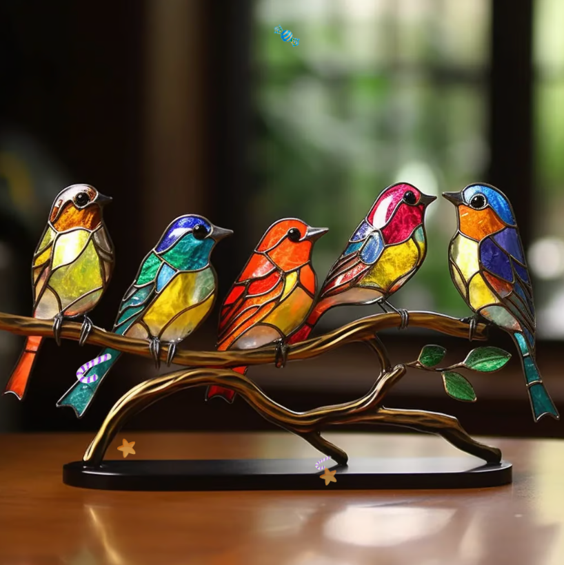 Fröhliche Vogelgruppe: Bunte Dekoration