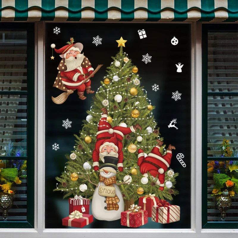 Weihnachts-Fensterdekoration – Festliche Dekoration mit Weihnachtsmann sowie Tieren für eine stimmungsvolle Weihnachten