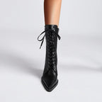 Damen Schnürstiefel inklusive Krokodilprägung – Western Stil mit Spitze