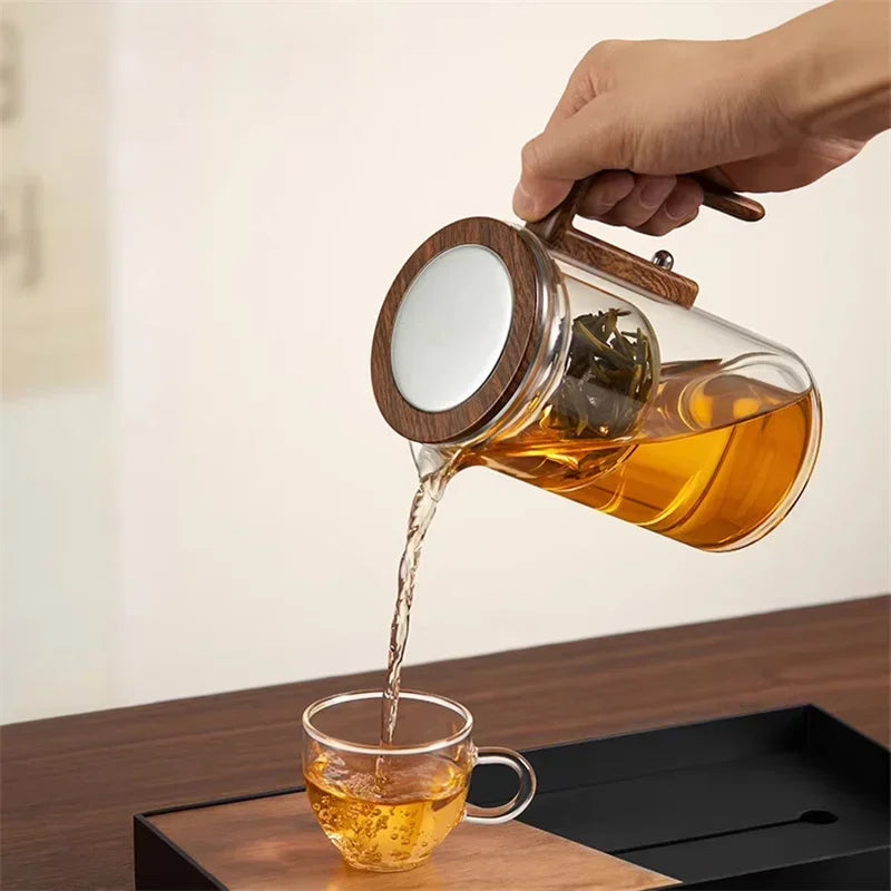 Eleganter Glas-Teebereiter inklusive Holzgriff – Stilvolles Aufbrühen