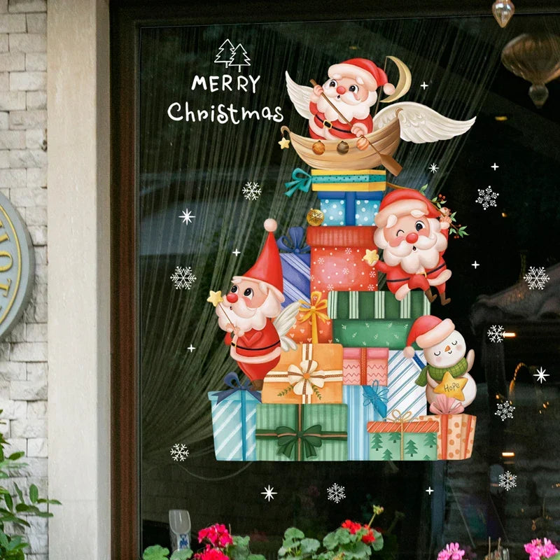 Weihnachts-Fensterdekoration – Festliche Dekoration mit Weihnachtsmann sowie Tieren für eine stimmungsvolle Weihnachten
