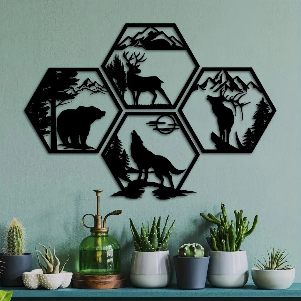 Wildernis Geometrische Wanddekoration – Tiere sowie Berge