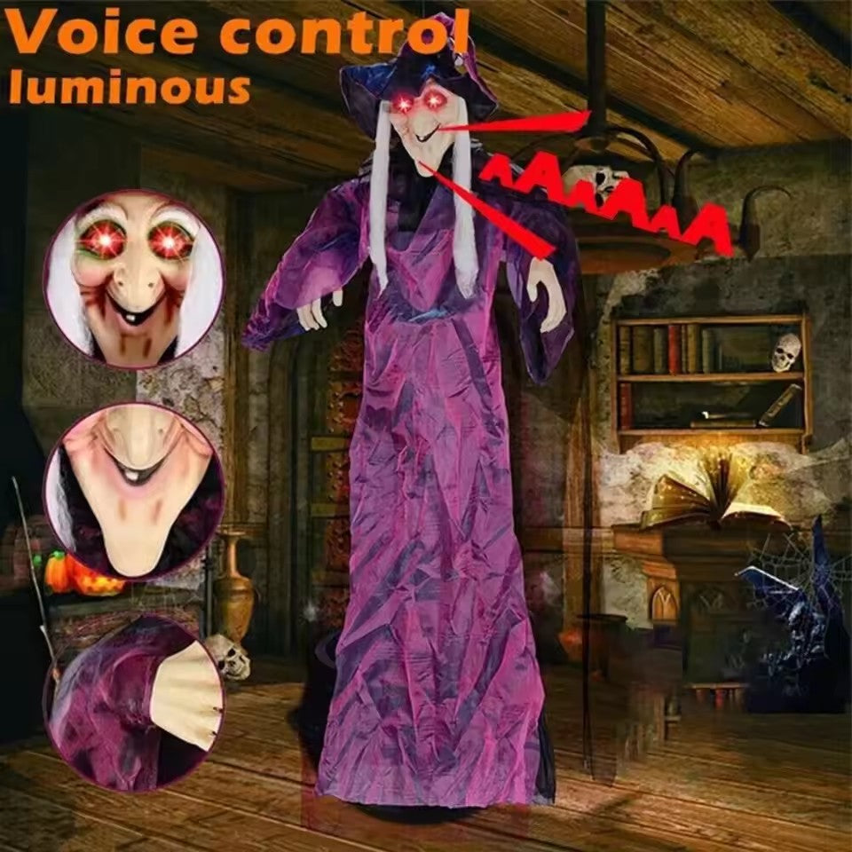 Hängende Hexenpuppe – Gruselige Halloween-Dekoration mit Licht sowie Sound