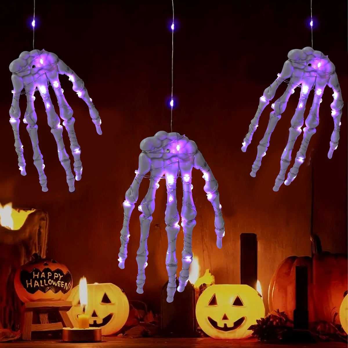 Leuchtende Skelethand – Gruselige Halloween-Dekoration inklusive LED