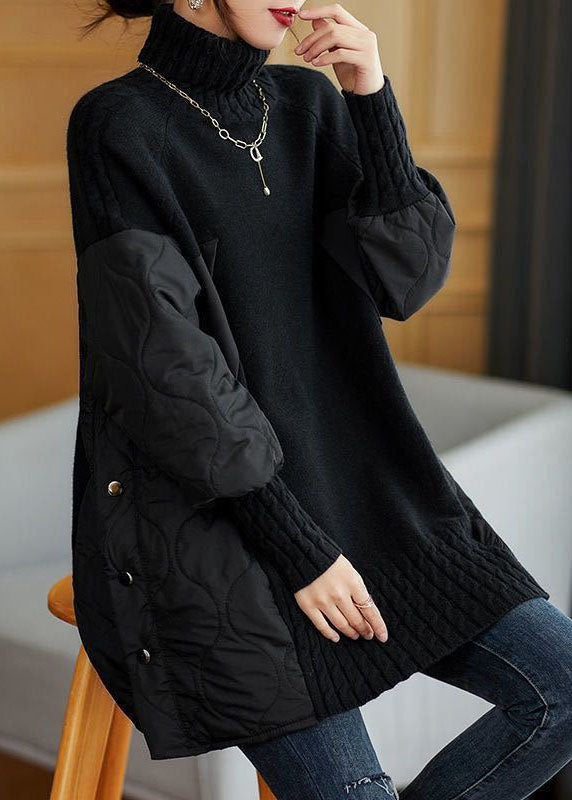 Einfacher Patchwork-Pullover mit Rollkragen