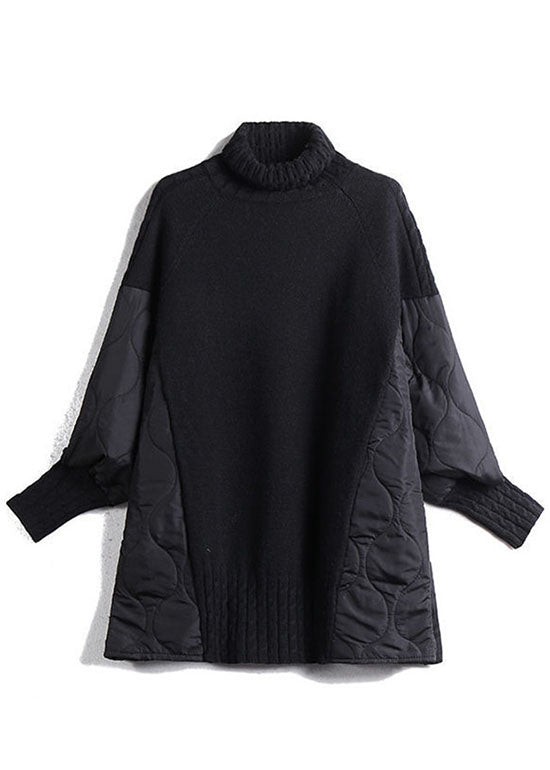 Einfacher Patchwork-Pullover mit Rollkragen