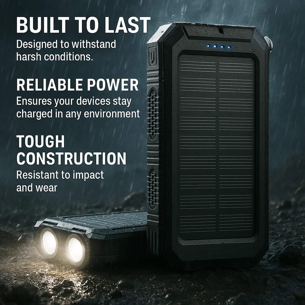 20000mAh Solarenergie Powerbank – Wasserdicht, Strapazierfähig & Mit Taschenlampe