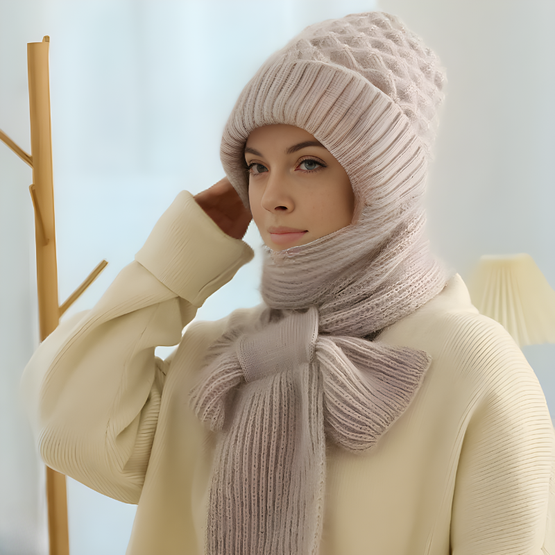 Strick-Wintermütze inklusive Integriertem Schal – 2-in-1 Design