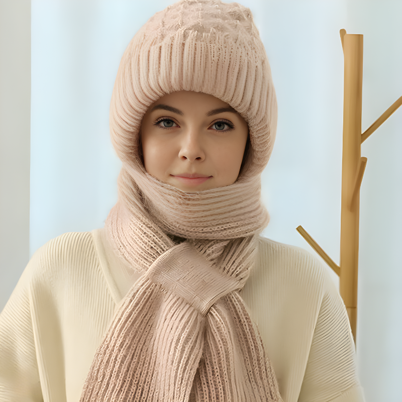 Strick-Wintermütze inklusive Integriertem Schal – 2-in-1 Design