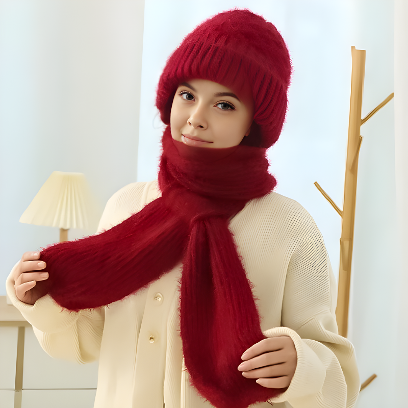 Strick-Wintermütze inklusive Integriertem Schal – 2-in-1 Design