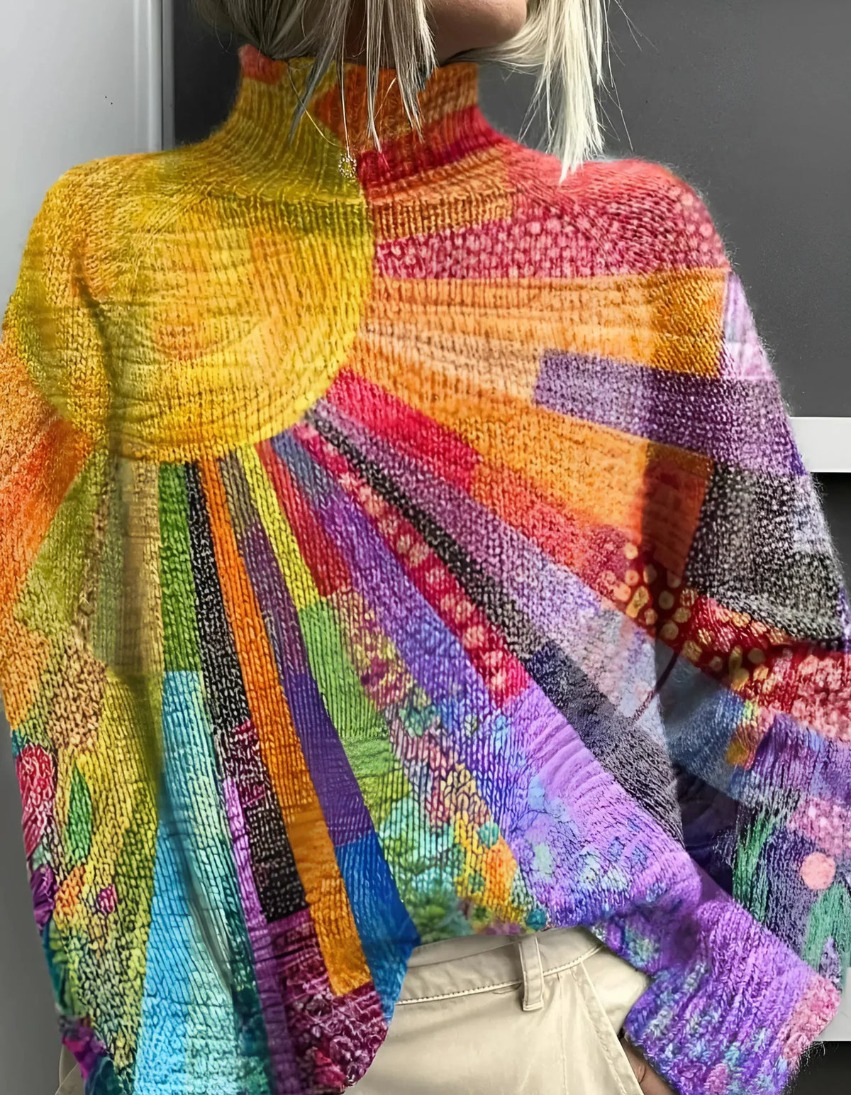 Fröhlich bunter Rollkragenpullover