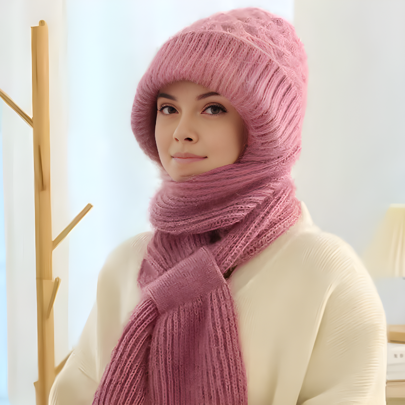 Strick-Wintermütze inklusive Integriertem Schal – 2-in-1 Design