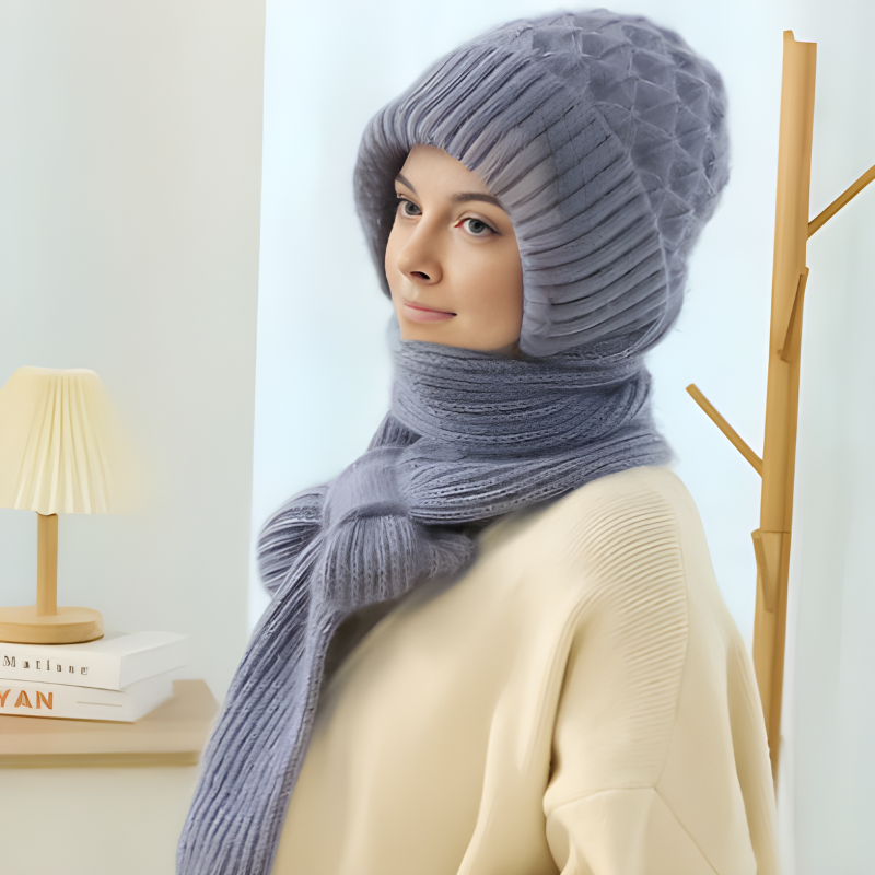Strick-Wintermütze inklusive Integriertem Schal – 2-in-1 Design