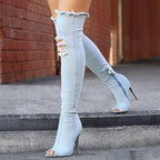 Overknee-Stiefel in Denim-Optik mit Stiletto-Absatz