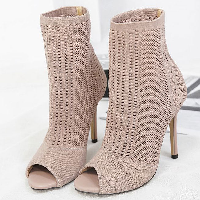 Damen Peep-Toe Stiefeletten mit Stilettoabsatz