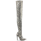 Overknee-Stiefel mit Schlangenmuster und Stilettoabsatz