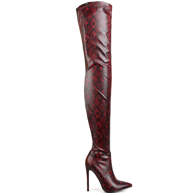 Overknee-Stiefel mit Schlangenmuster und Stilettoabsatz