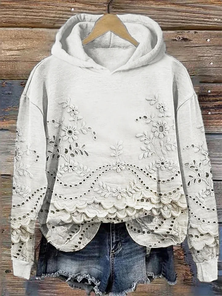 Gemütlicher Kapuzenpullover mit floralem Muster