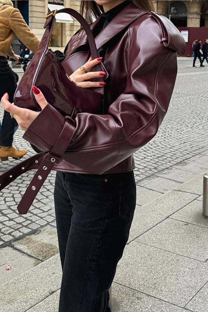 Jacke mit Kunstleder in Bordeaux