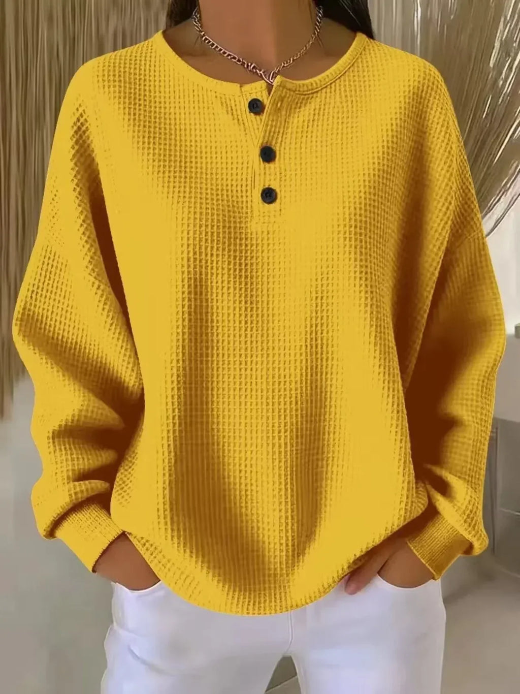 Gemütlicher Pullover mit Waffelstrick und Kragen