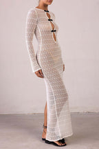 Rückenfreies Maxikleid mit Strickstruktur in Weiß
