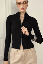 Strickjacke mit Reißverschluss und Strickstruktur in Schwarz