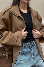Jacke mit Wildleder in Khaki mit Reverskragen