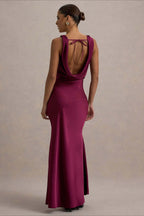 Figurbetontes Maxikleid mit Satinoptik in Claret