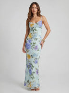 Romantic – Chiffon-Maxikleid mit Wasserfall-Ausschnitt und Blumenmuster