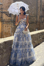 Ärmelloses Kleid mit Blumenmuster und Spitze